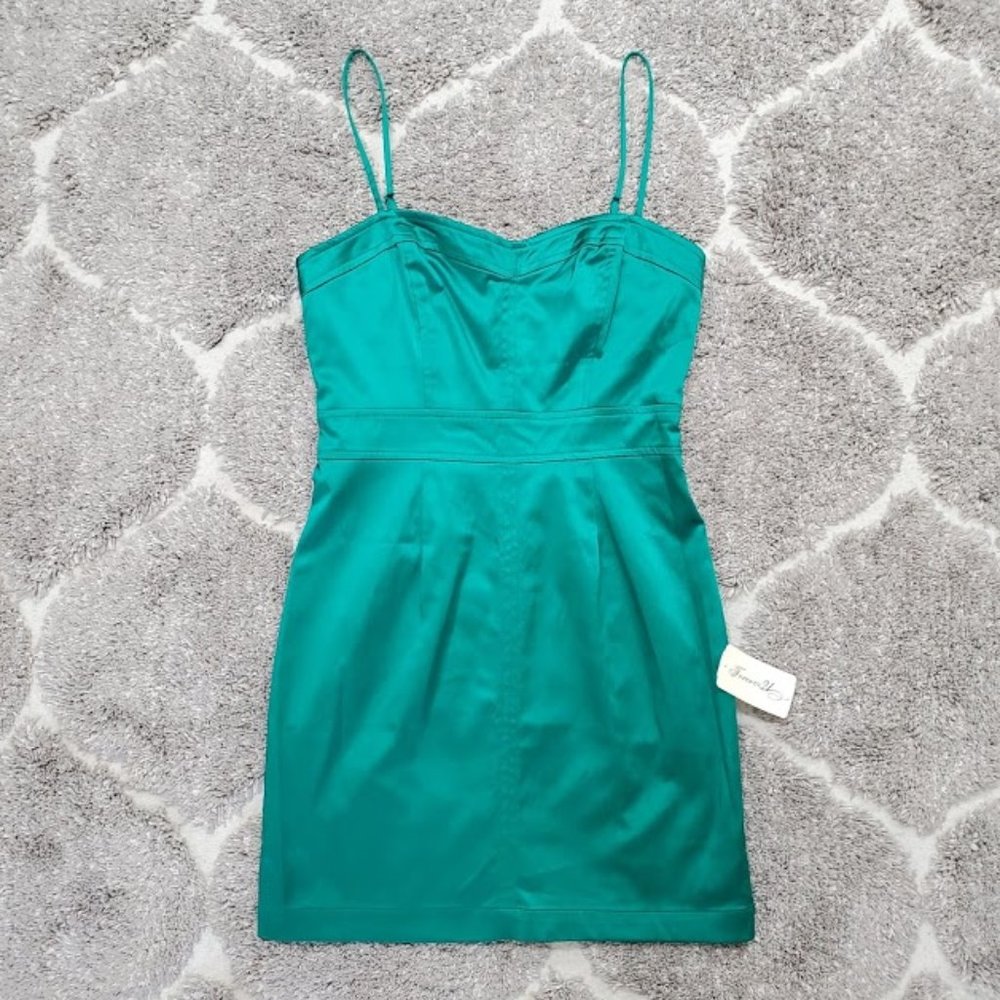 SOLD Forever 21 Emerald Sateen Mini Dress Small - Picture 1 of 8